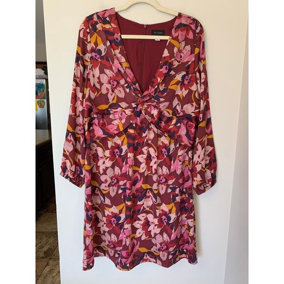 Ava & Aiden Pink Floral Long Sleeve Knee Length Dress Women's Medium - Picture 1 of 9